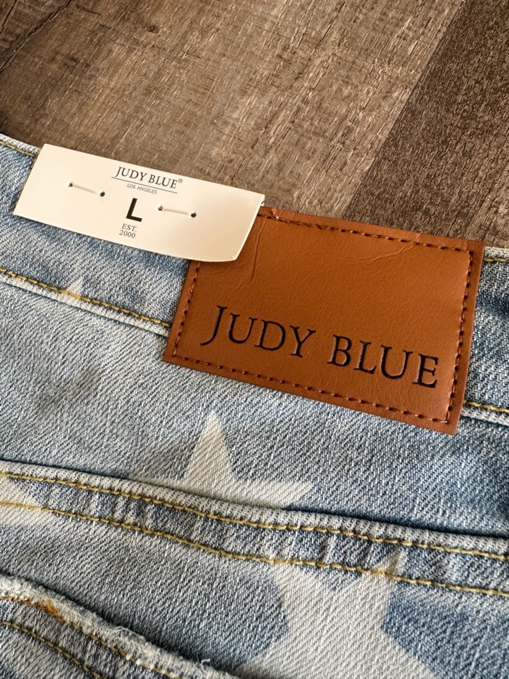 Judy Blue Distressed Blue Star & Stripe Denim Mini Skirt - Picture 8 of 14